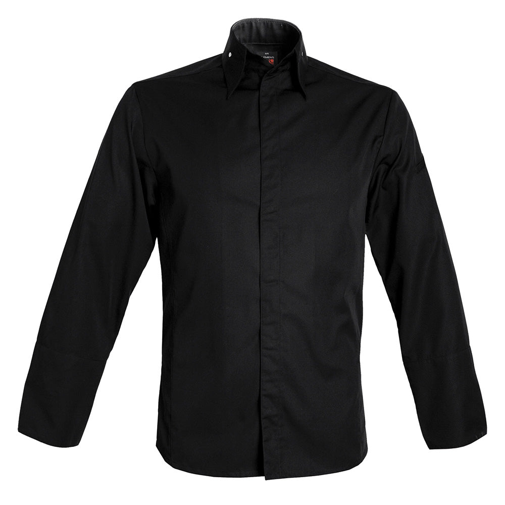 MILANO men's collared center snap premium chef jacket, long sleeve black