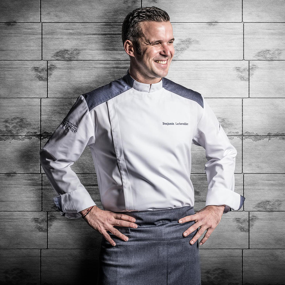 Indiana- Men's Long Sleeve Chef Jacket - White/Denim