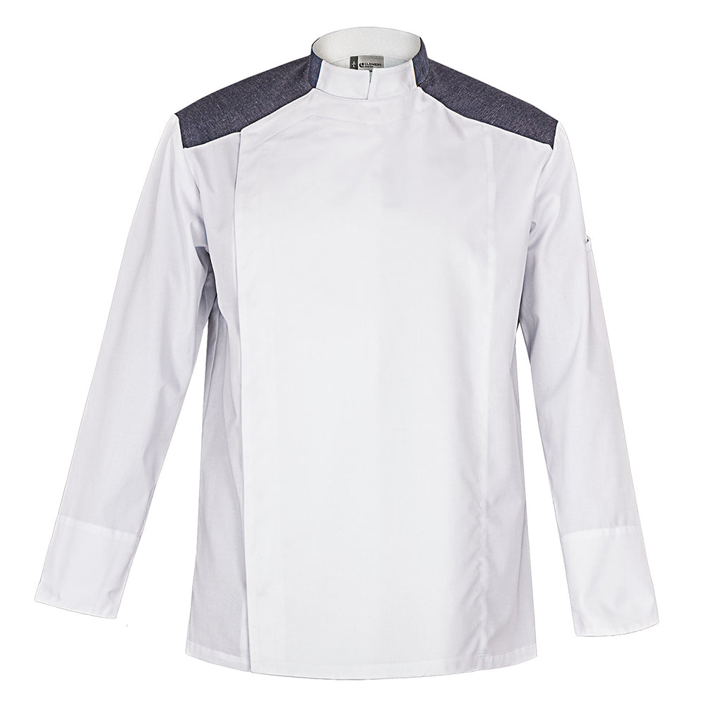 Indiana- Men's Long Sleeve Chef Jacket - White/Denim