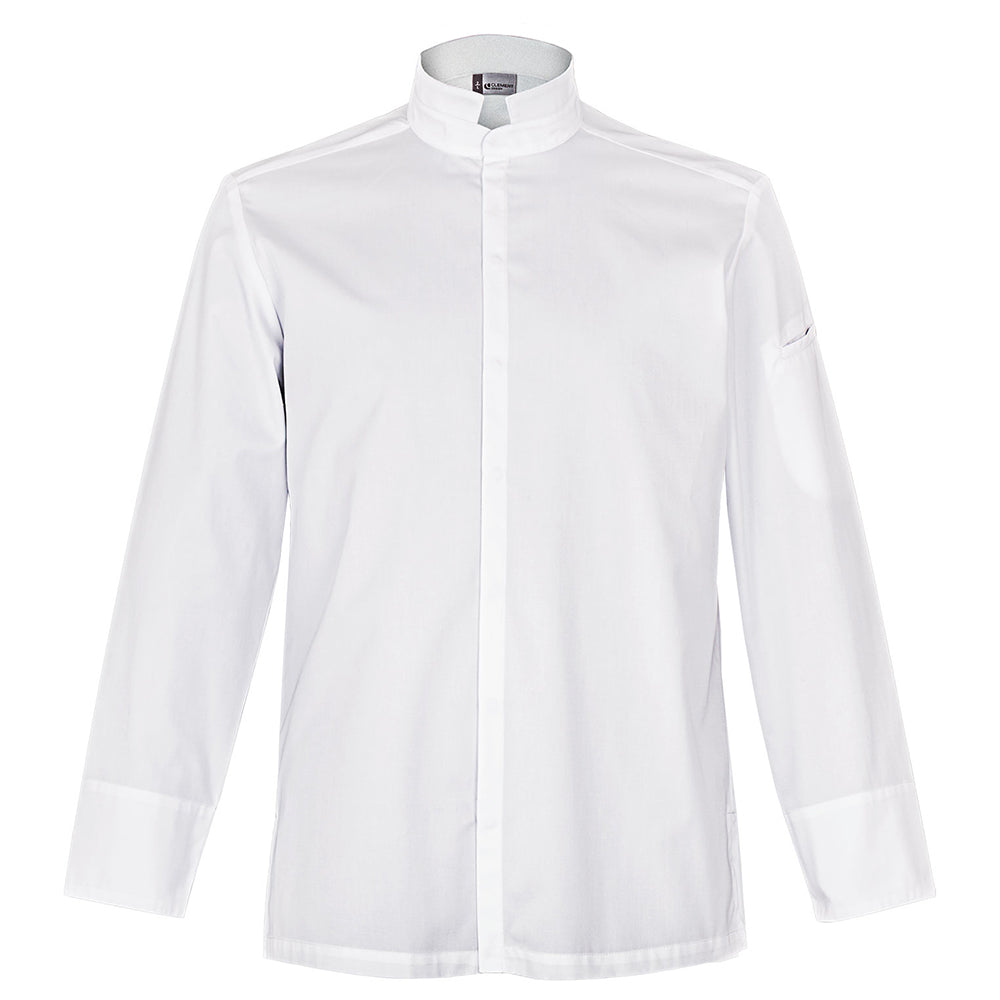 ADDICT center snap men's white chef jacket long sleeve Clement Design