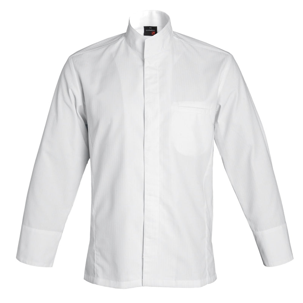 ALICANTE premium men's center snap chef jacket, white long sleeve by clement design