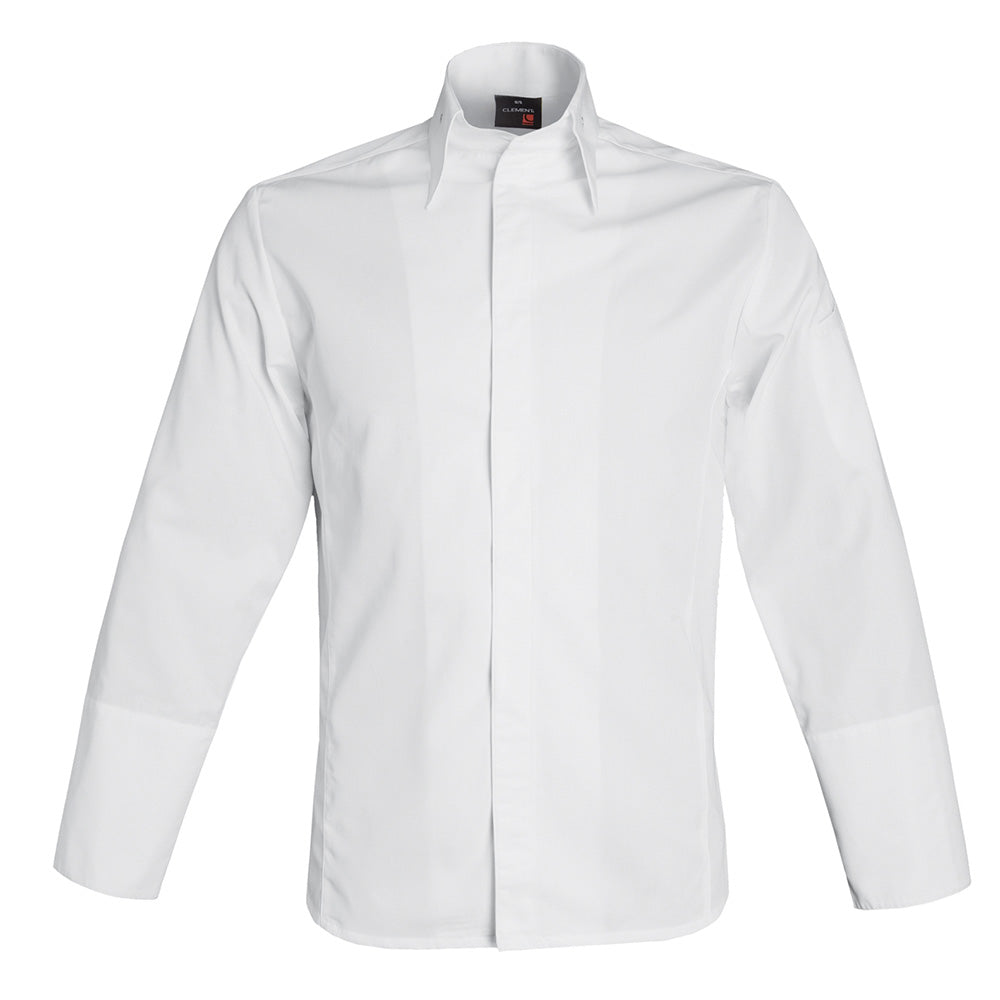 MILANO men's collared center snap premium chef jacket, long sleeve white