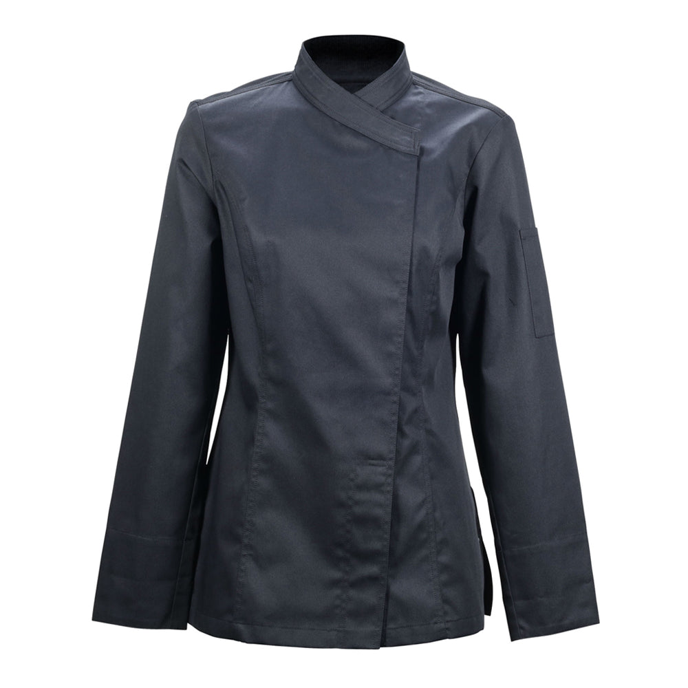 SAPORE black long sleeve fitted hybrid chef jacket for women