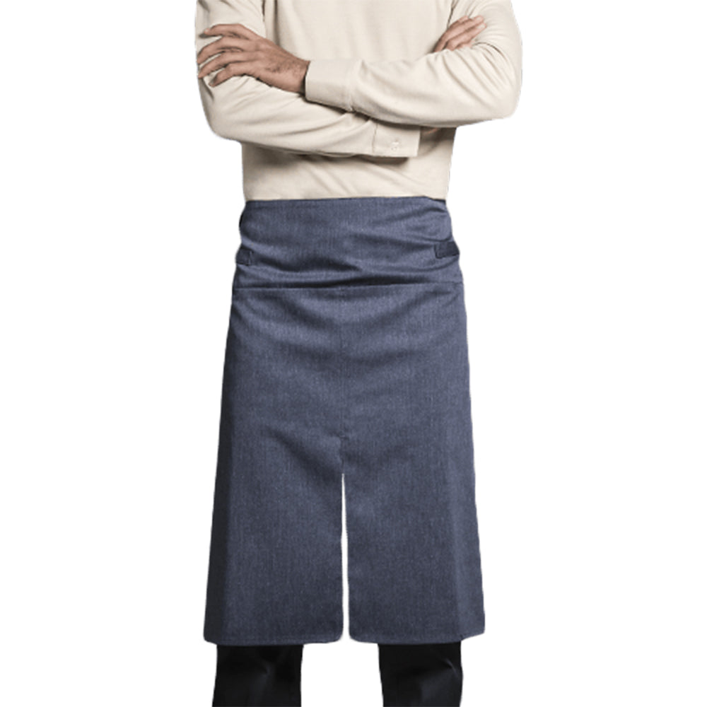 unisex denim apron with front middle slit and front pockets