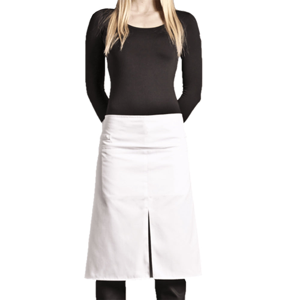 white polycotton chef apron with middle slit