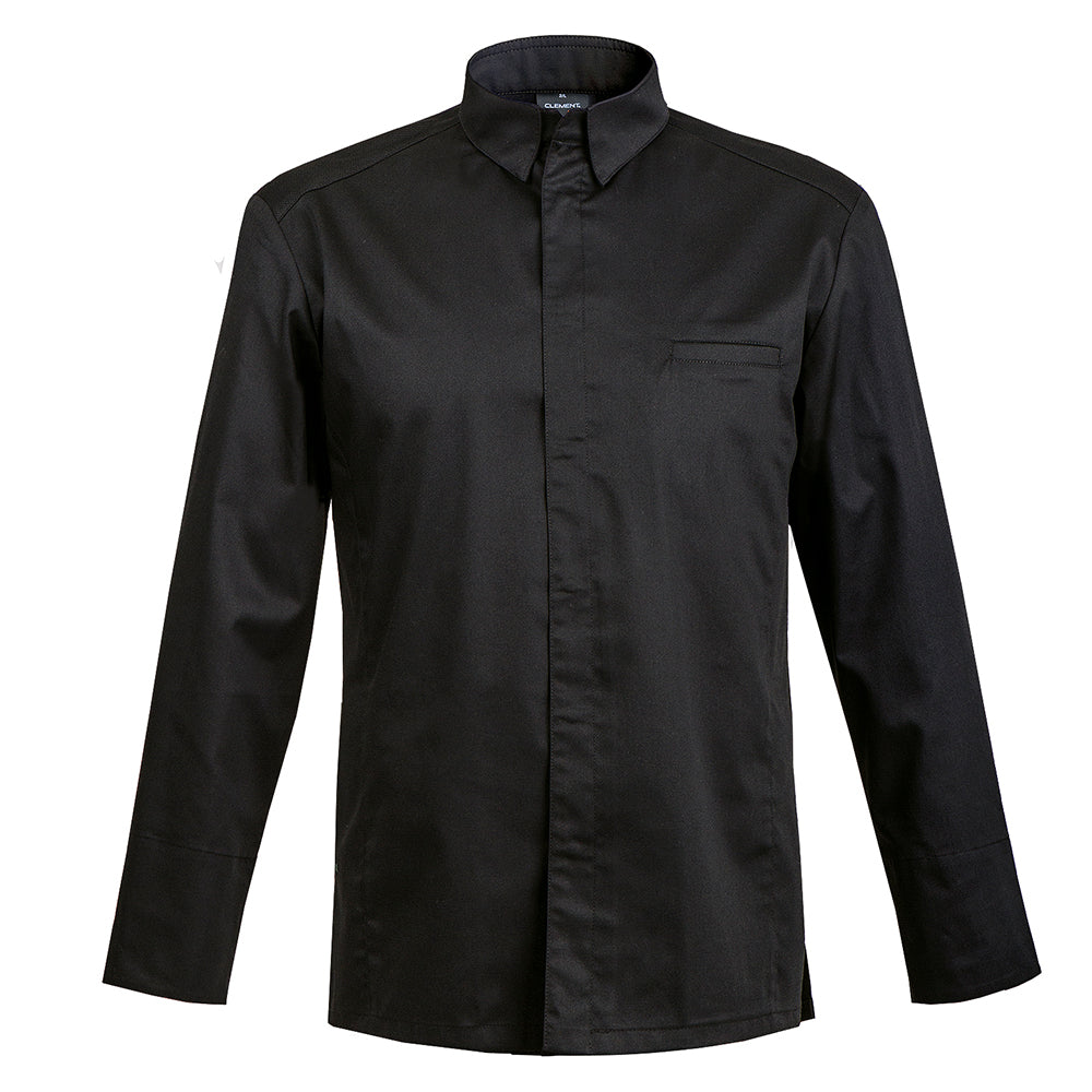 YAMATA black long sleeve men's chef jacket with shirt collar